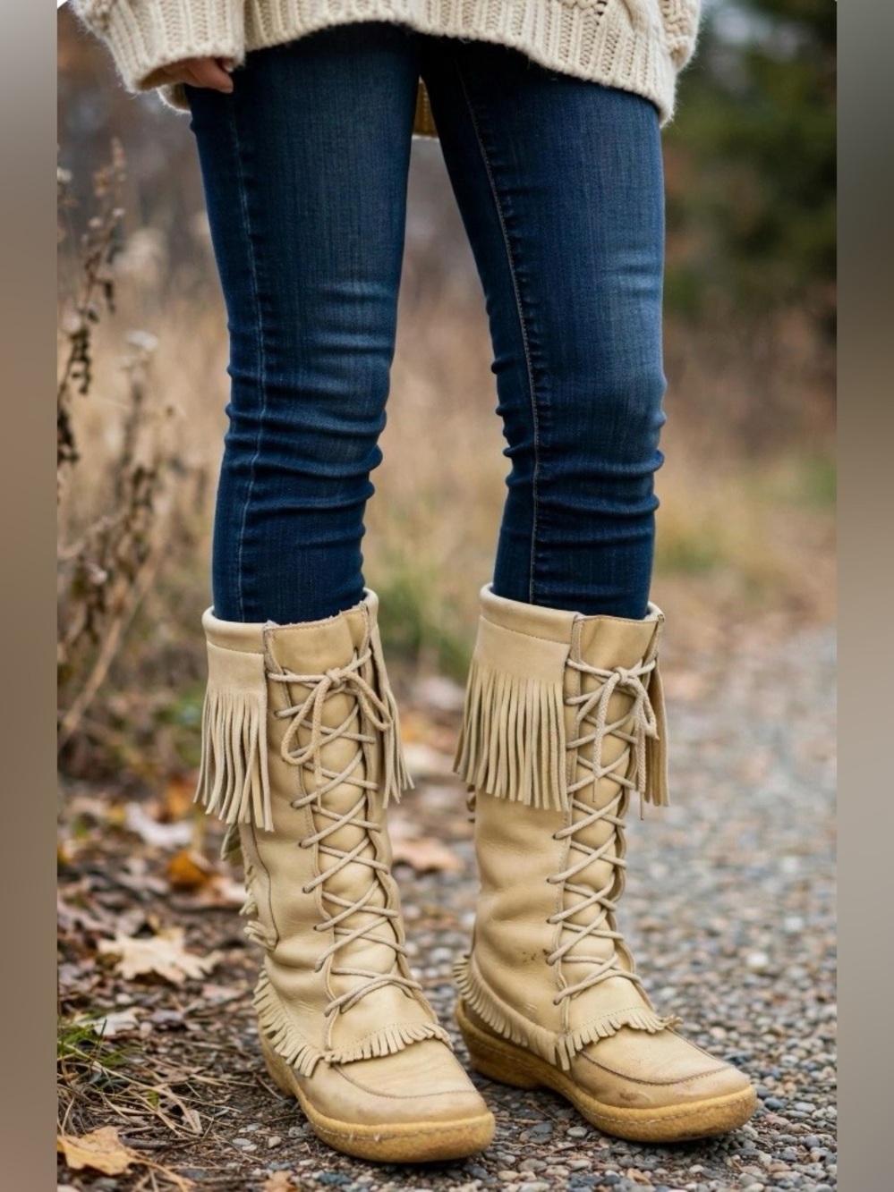 Vintage 70s Tan Leather Tall Mukluks